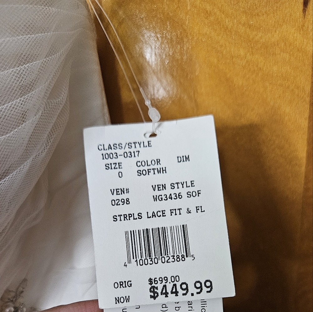 David's Bridal WG3436 Strapless Bridal Gown With Embellishments Sz Zero NWT - Picture 3 of 11
